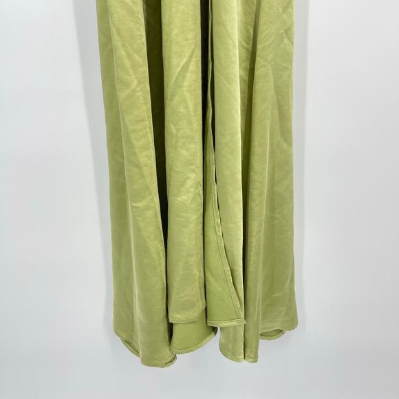 ELLIATT | Kai Maxi Dress in Avocado Green Satin Surplice Balloon Sleeve L - Picture 9 of 16